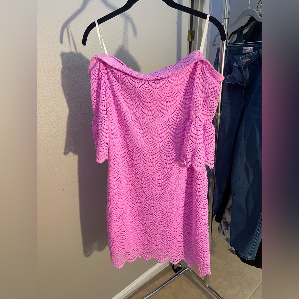Lilly Pulitzer Pink Off-Shoulder Eyelet Lace Dress - Picture 10 of 11